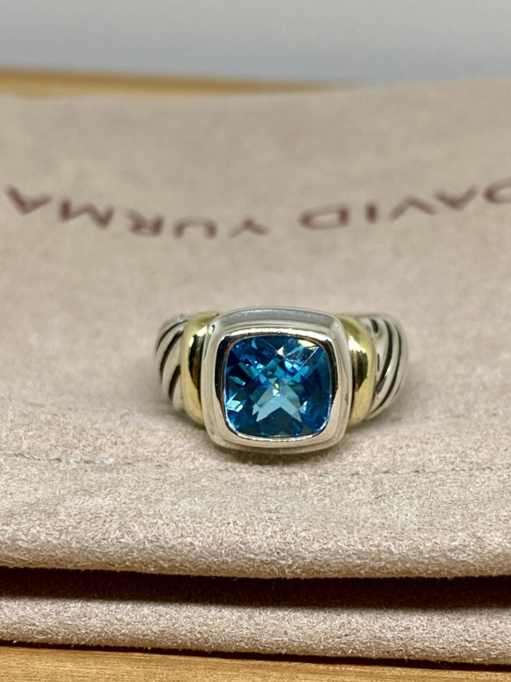 David Yurman Albion Sterling Silver & 14K Yellow Gold Blue Topaz Ring - Size 6 - Picture 6 of 8